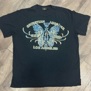 Christian Audigier Black Short Sleeve Tee with Gold Accents